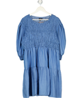 boohoo Blue Chambray Shirred Tiered Mini Dress UK 22