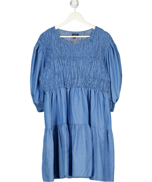 boohoo Blue Chambray Shirred Tiered Mini Dress UK 22