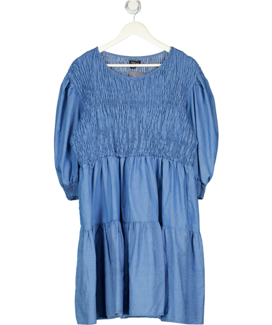 boohoo Blue Chambray Shirred Tiered Mini Dress UK 22