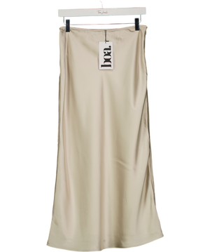 BOA Champagne Beige Satin Midi Slip Skirt UK XS