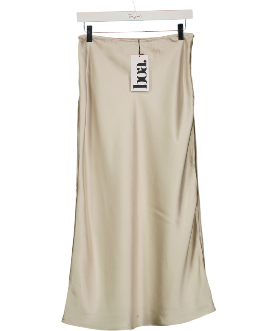BOA Champagne Beige Satin Midi Slip Skirt UK XS