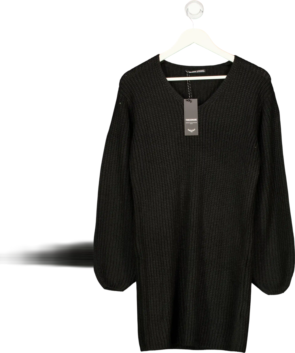 Threadbare Black V-neck Knit Jumper Dress UK 10