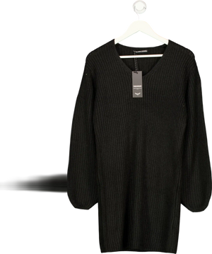 Threadbare Black V-neck Knit Jumper Dress UK 10