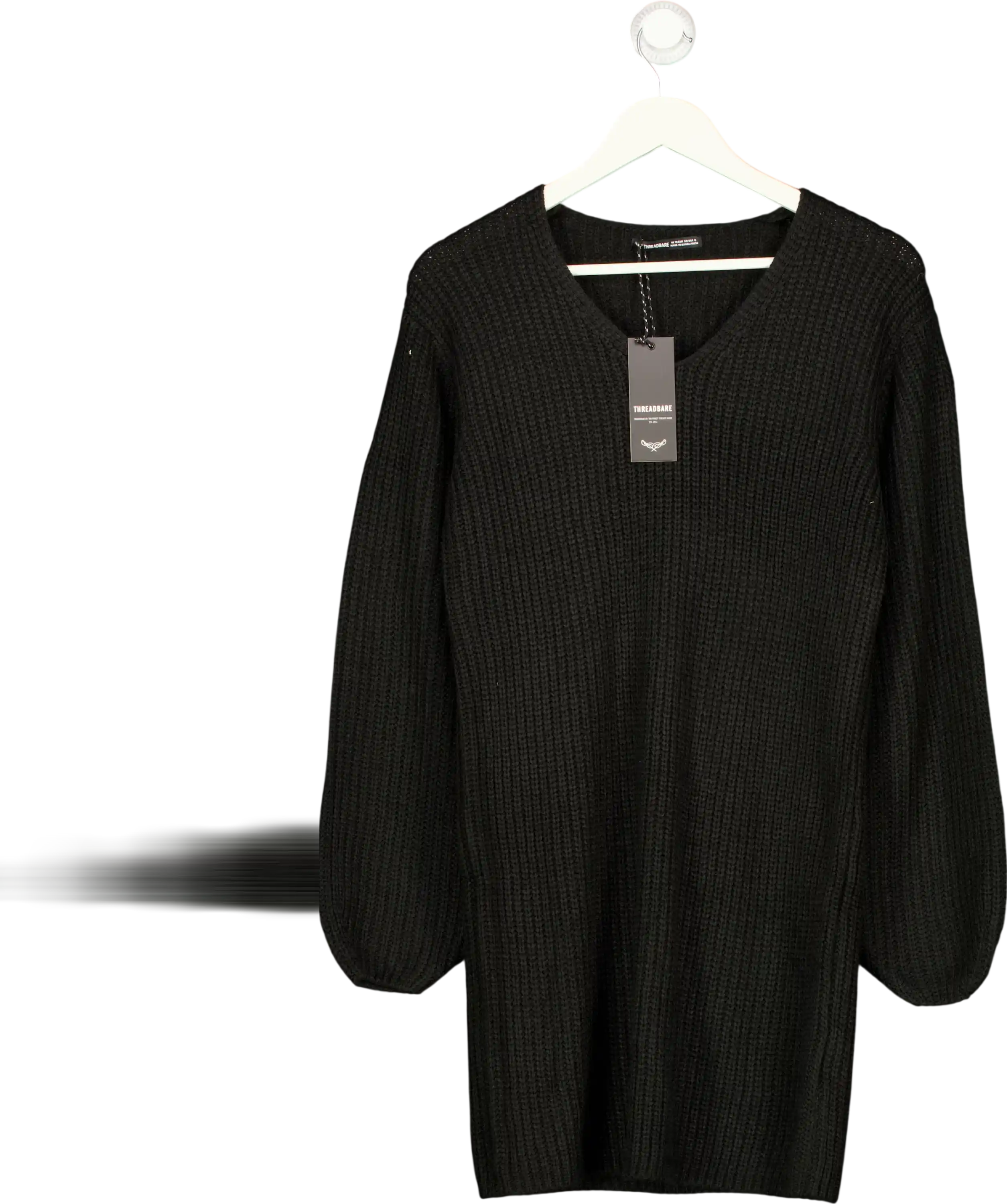 Threadbare Black V-neck Knit Jumper Dress UK 10