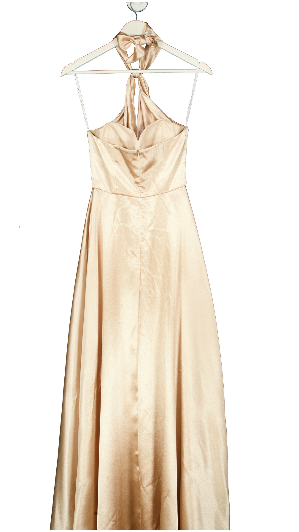 AW Bridal Beige Halterneck Satin A-line Floor Length Dress UK S