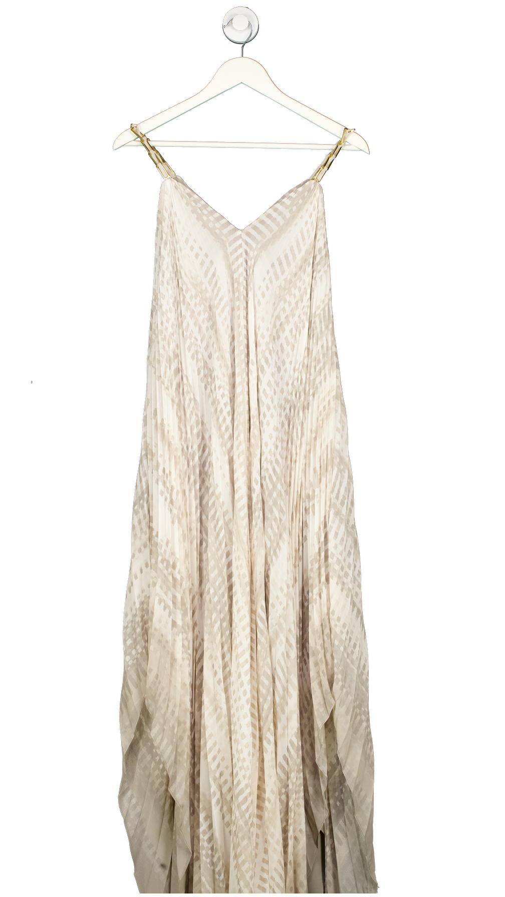 Halston Heritage Beige Chain Strap Pleated Maxi Dress UK XS