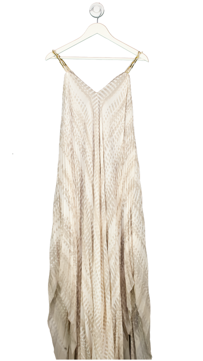 Halston Heritage Beige Chain Strap Pleated Maxi Dress UK XS