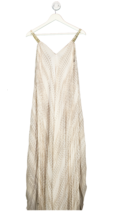 Halston Heritage Beige Chain Strap Pleated Maxi Dress UK XS