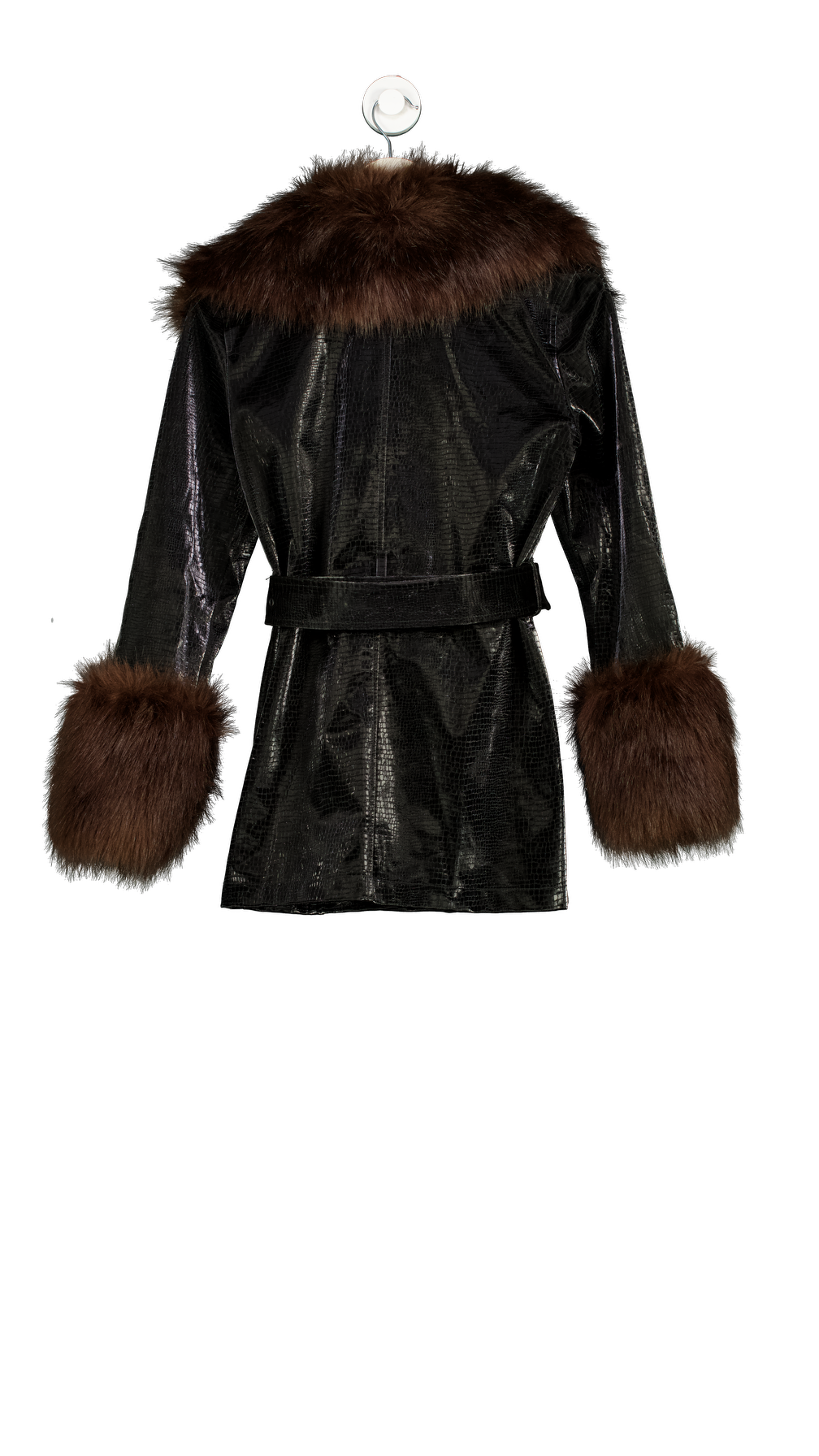 Topshop Black Croc Embossed Vinyl Jacket With Faux Fur Trim UK 8