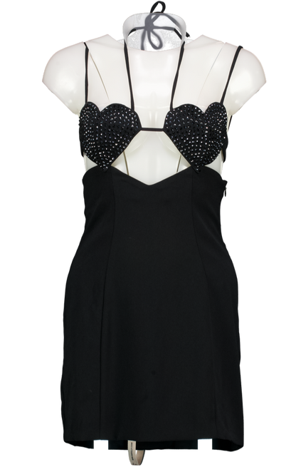 Oh Polly Black Lavinie Embellished Heart Cup Detail Mini Dress UK 8