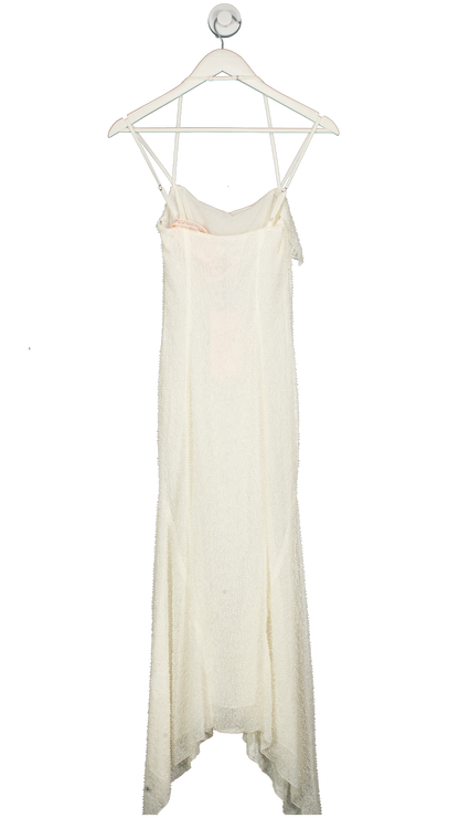 Oh Polly White Dole Embellished Hankerchief Hem Maxi Dress UK 8