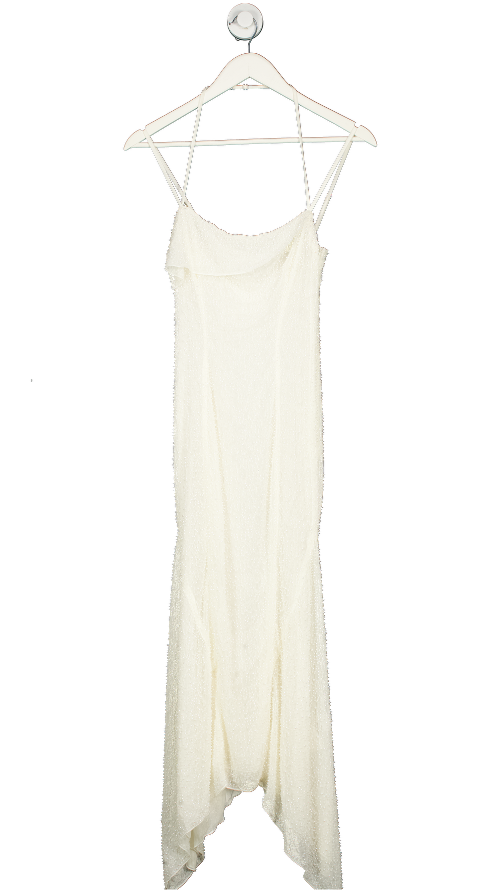 Oh Polly White Dole Embellished Hankerchief Hem Maxi Dress UK 8