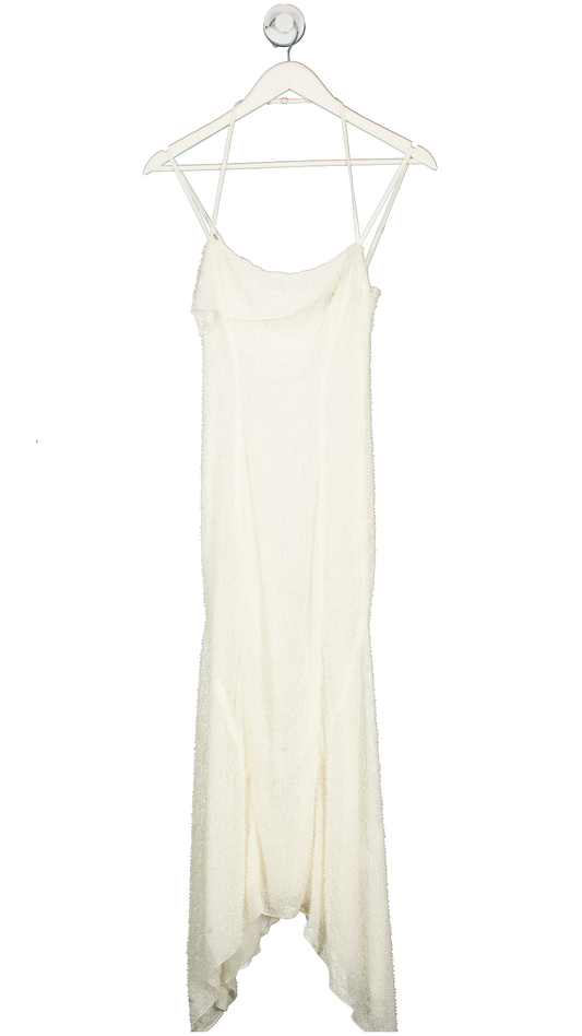 Oh Polly White Dole Embellished Hankerchief Hem Maxi Dress UK 8