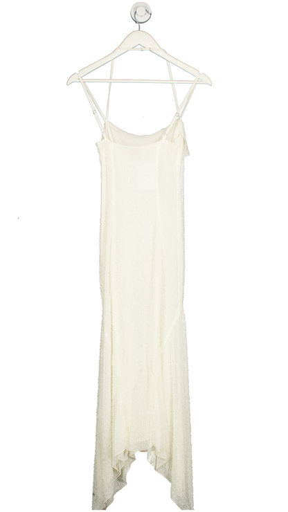 Oh Polly White Dole Embellished Hankerchief Hem Maxi Dress UK 8