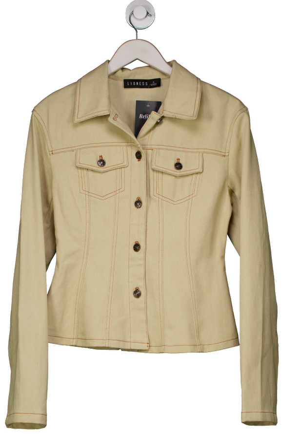 LIONESS Beige Rider Cinch Detail Denim Jacket I UK S