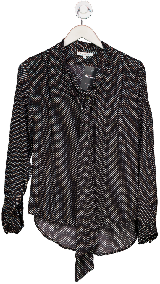 Lily & Lionel Black Back / White Polka Dot Tie Neck Blouse UK XS