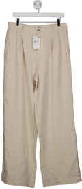 MANGO Beige Linen Trousers With Tortoiseshell Button UK 12
