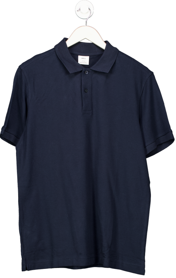 MANGO Navy Blue Cotton Pique Polo Shirt UK L