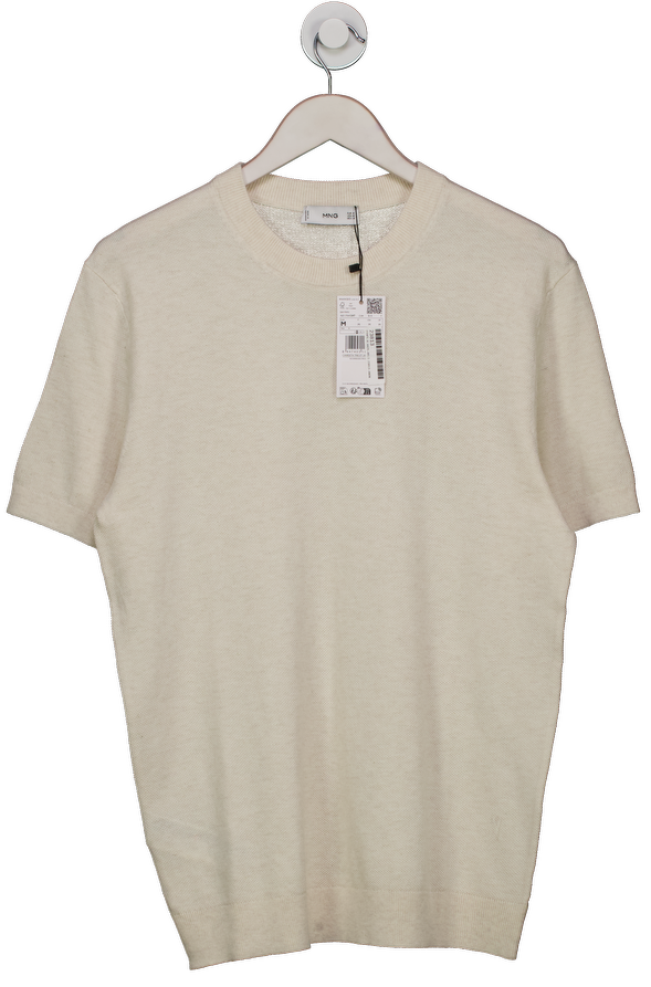 MANGO Cream Waffle Knit T-shirt UK M