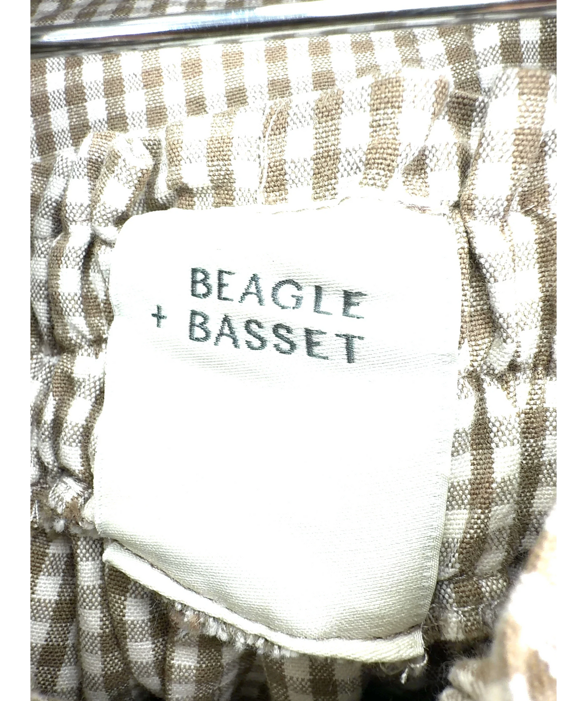 Beagle + Basset Beige Beige Gingham Relaxed Fit Co-ord, size UK S/M — detail