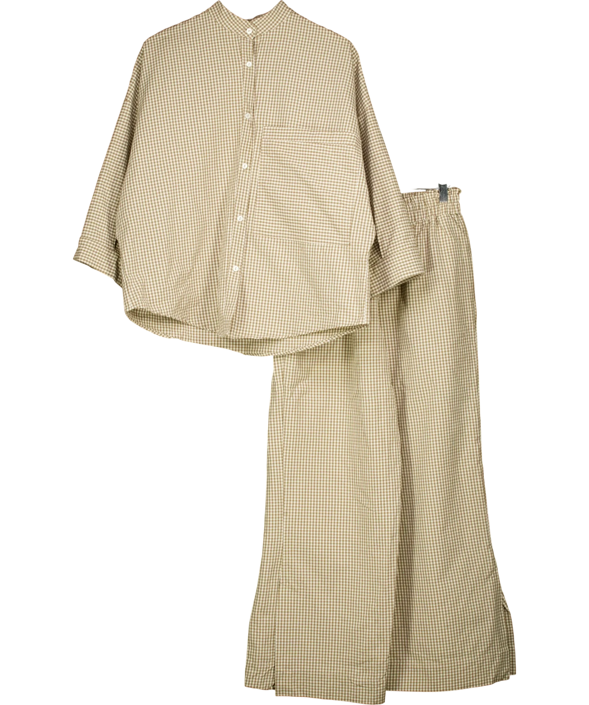 Beagle + Basset Beige Beige Gingham Relaxed Fit Co-ord, size UK S/M — front