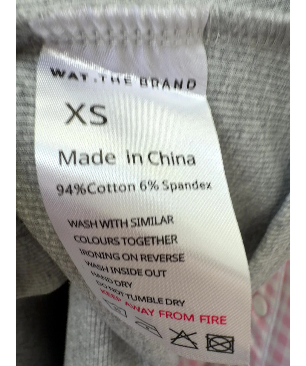 WAT. THE BRAND Grey Wide Ribbed Button Through Top & Relaxed Wide Ribbed Trouser, size UK XS — label
