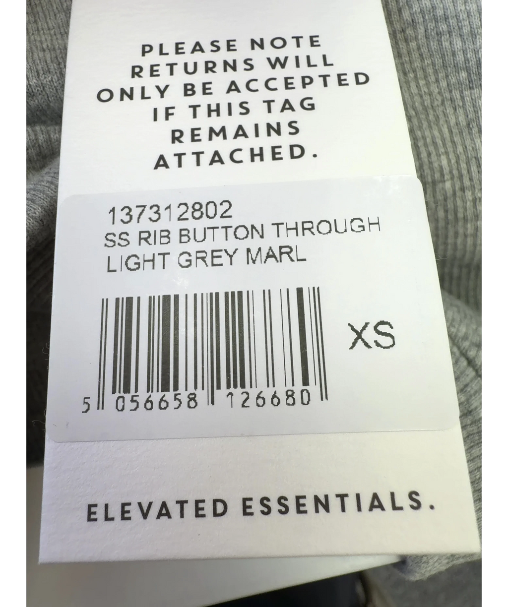 WAT. THE BRAND Grey Wide Ribbed Button Through Top & Relaxed Wide Ribbed Trouser, size UK XS — care label