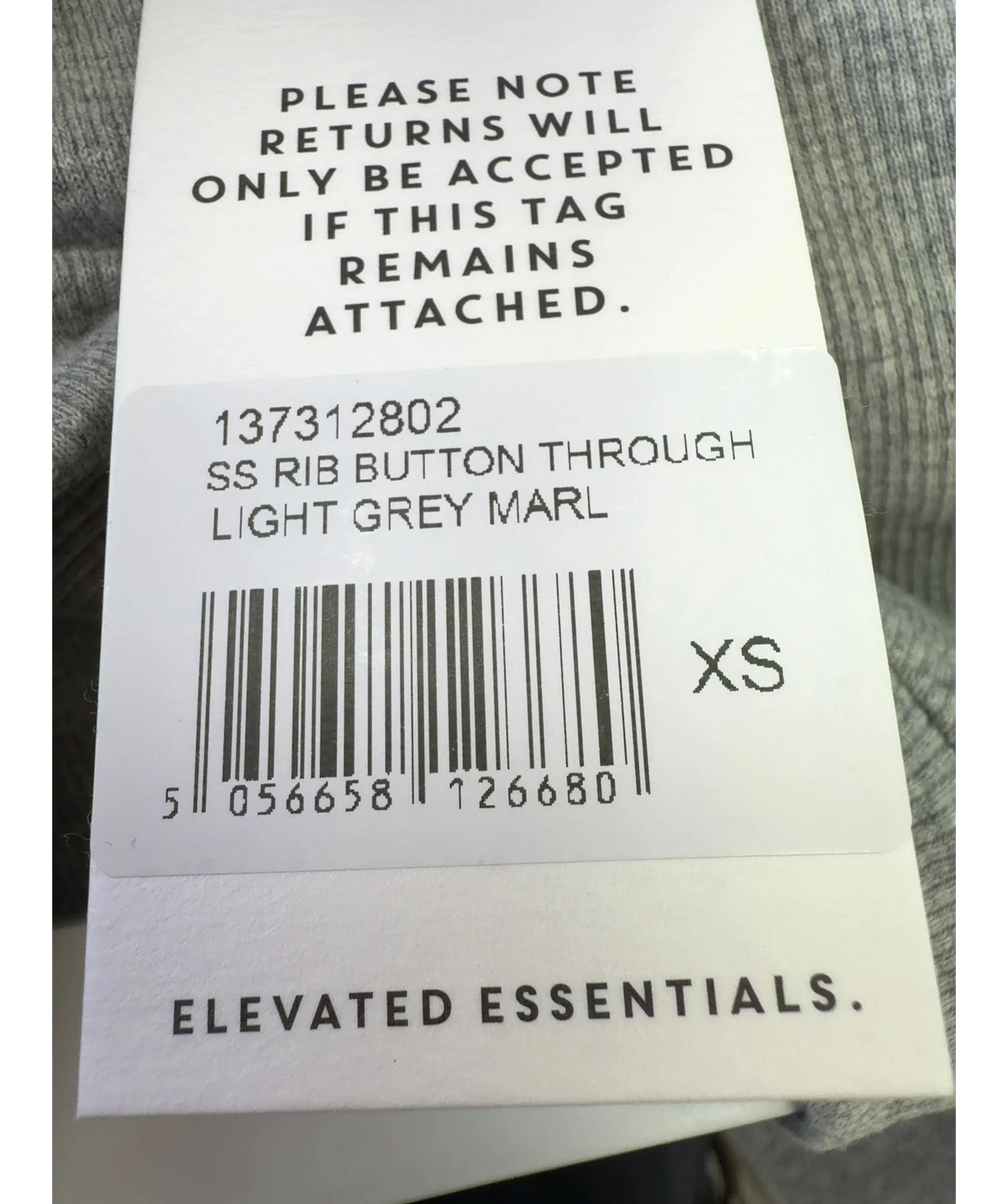 WAT. THE BRAND Grey Wide Ribbed Button Through Top & Relaxed Wide Ribbed Trouser, size UK XS — care label