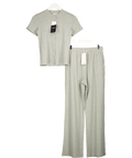WAT. THE BRAND Grey Wide Ribbed Button Through Top & Relaxed Wide Ribbed Trouser, size UK XS — front