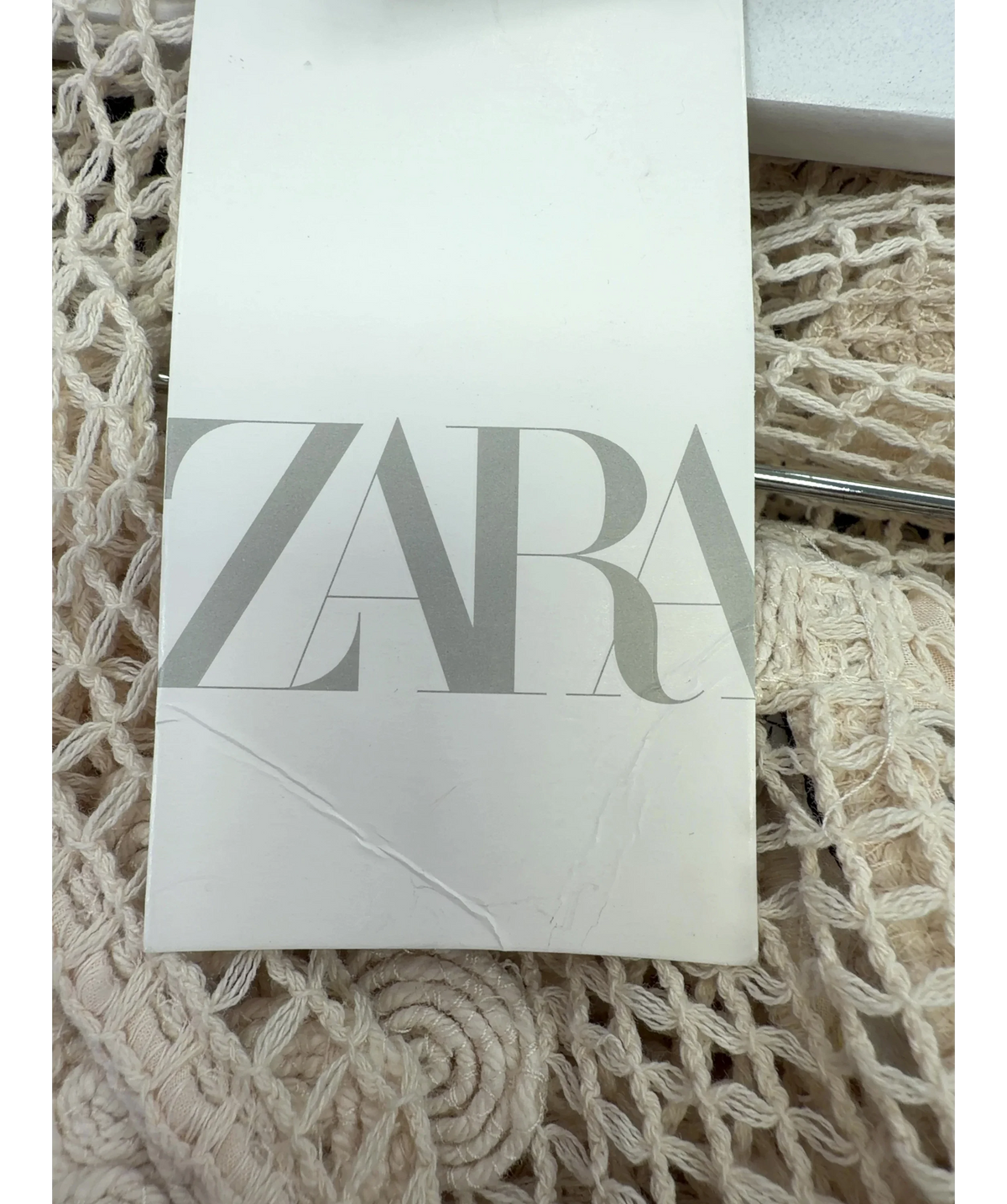 ZARA Cream Floral Crochet Knit Shirt, size UK S — detail