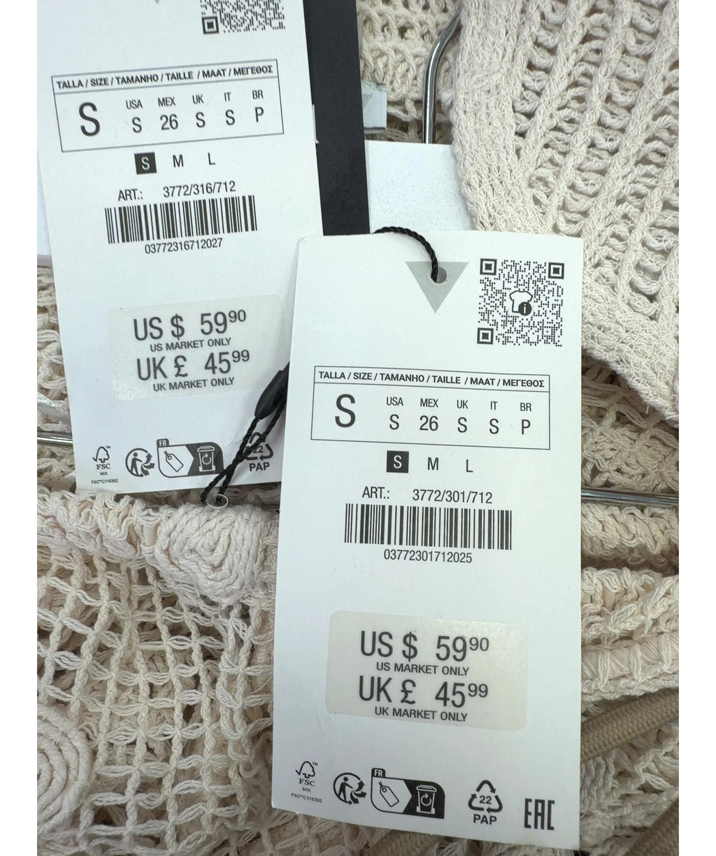 ZARA Cream Floral Crochet Knit Shirt, size UK S — label