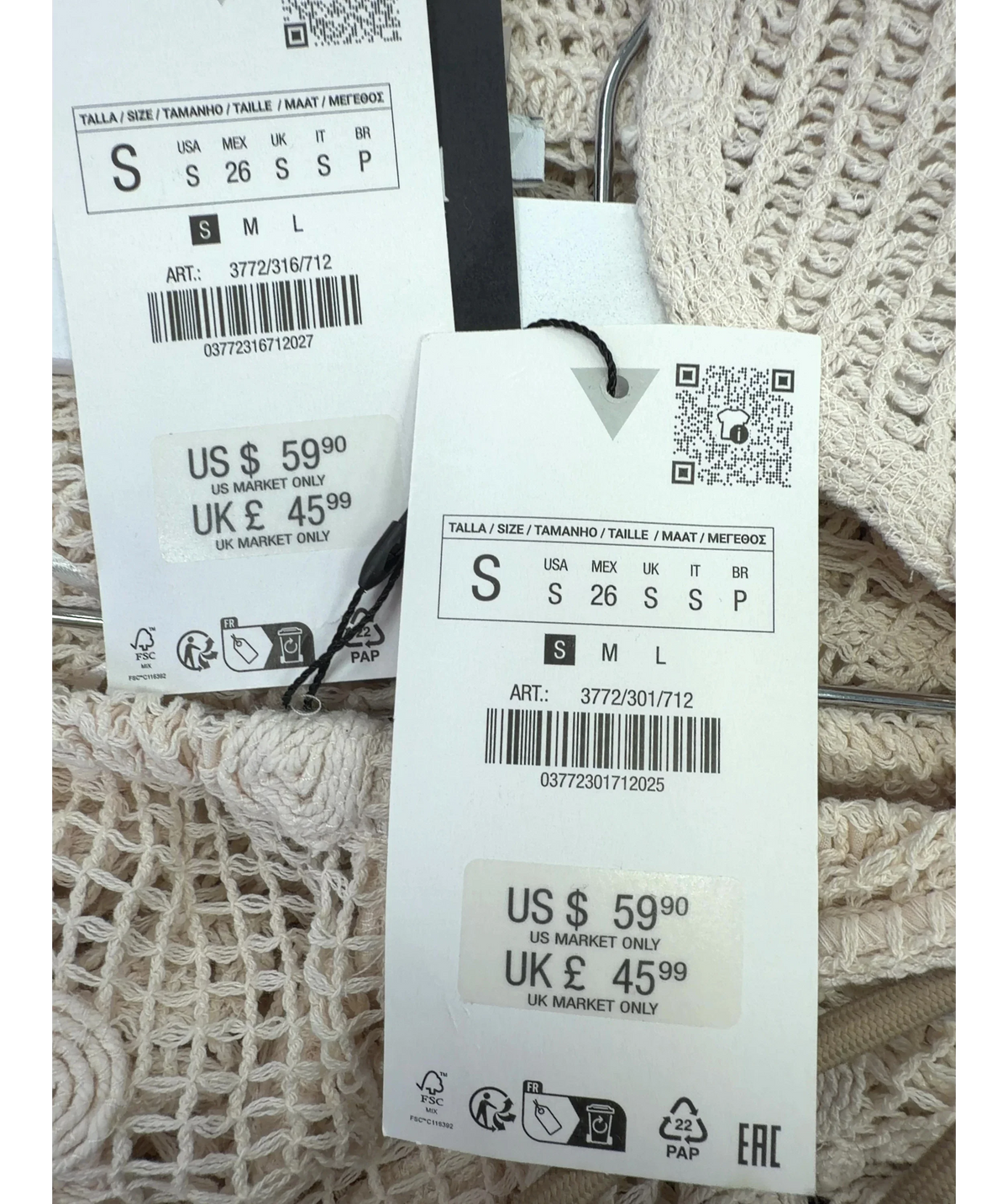 ZARA Cream Floral Crochet Knit Shirt, size UK S — label