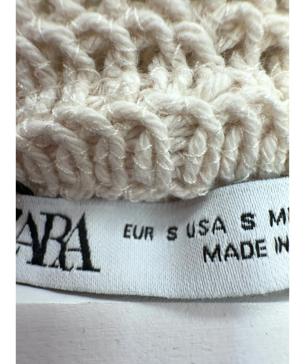 ZARA Cream Floral Crochet Knit Shirt, size UK S — care label
