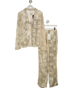 ZARA Cream Floral Crochet Knit Shirt, size UK S — front