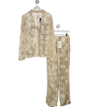 Zara Floral Crochet Knit Shirt Cream Co-ord Set UK S