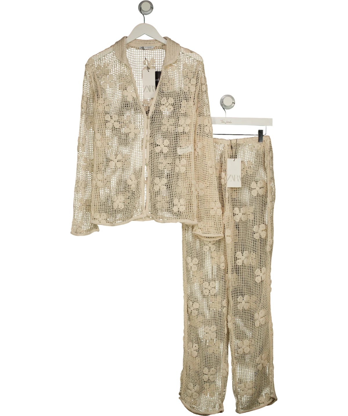 ZARA Cream Floral Crochet Knit Shirt, size UK S — front