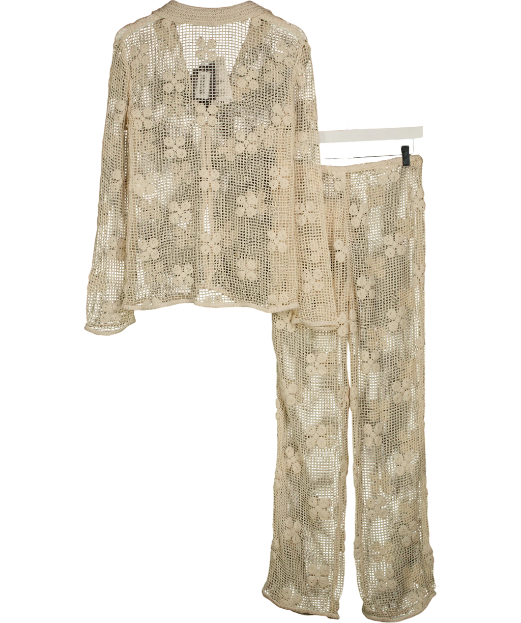 ZARA Cream Floral Crochet Knit Shirt, size UK S — back