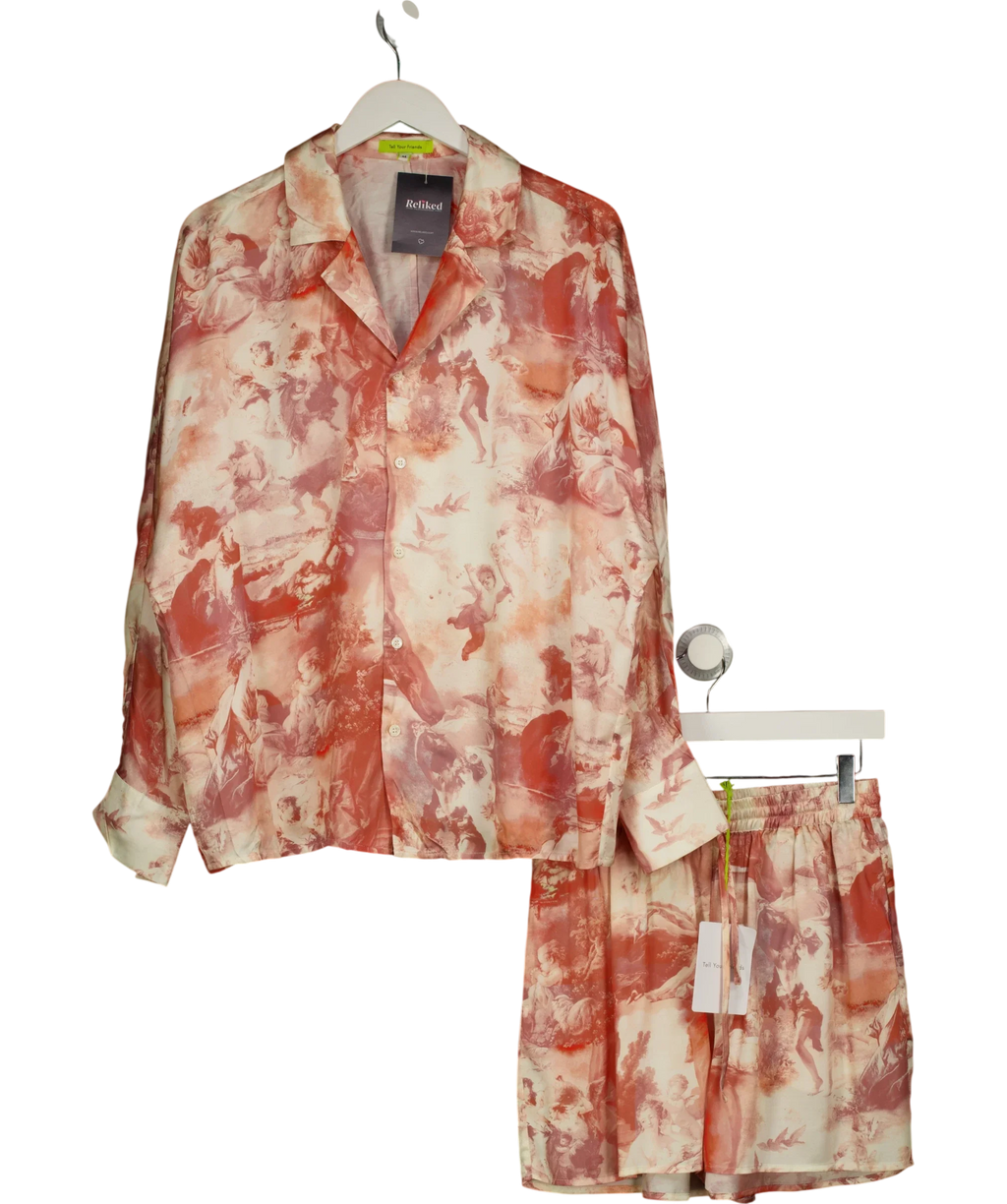 Tell Your Friends red Satin Dolman Shirt and Lounge Short, size UK M — front