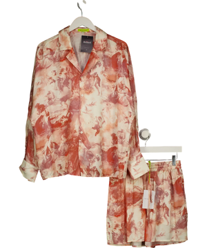 Tell Your Friends Cream /Red Leonardo Print Satin Dolman Shirt and Lounge Shorts UK M / UK S