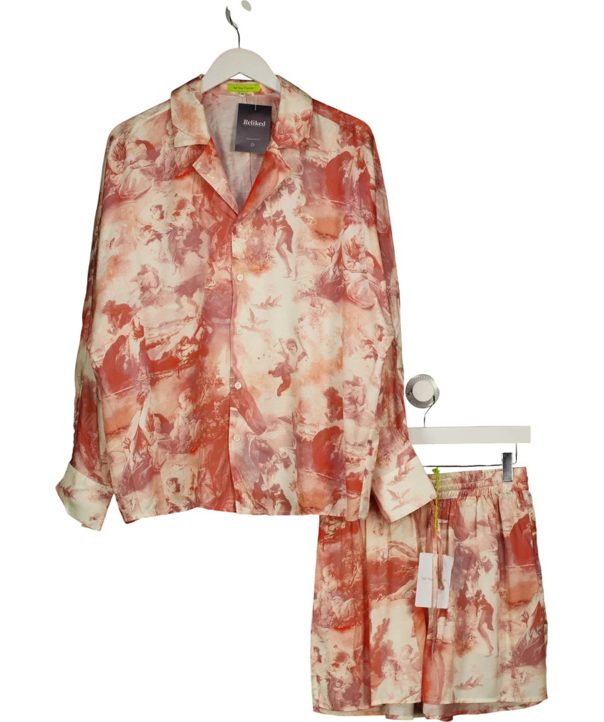 Tell Your Friends red Satin Dolman Shirt and Lounge Short, size UK M — front