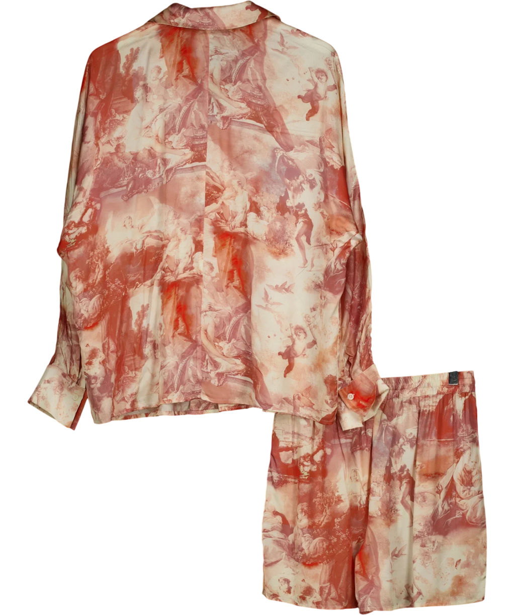 Tell Your Friends red Satin Dolman Shirt and Lounge Short, size UK M — back