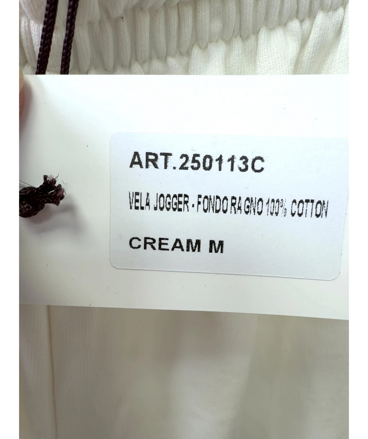 GHIAIA Cream Vela Jogger, size UK M — care label