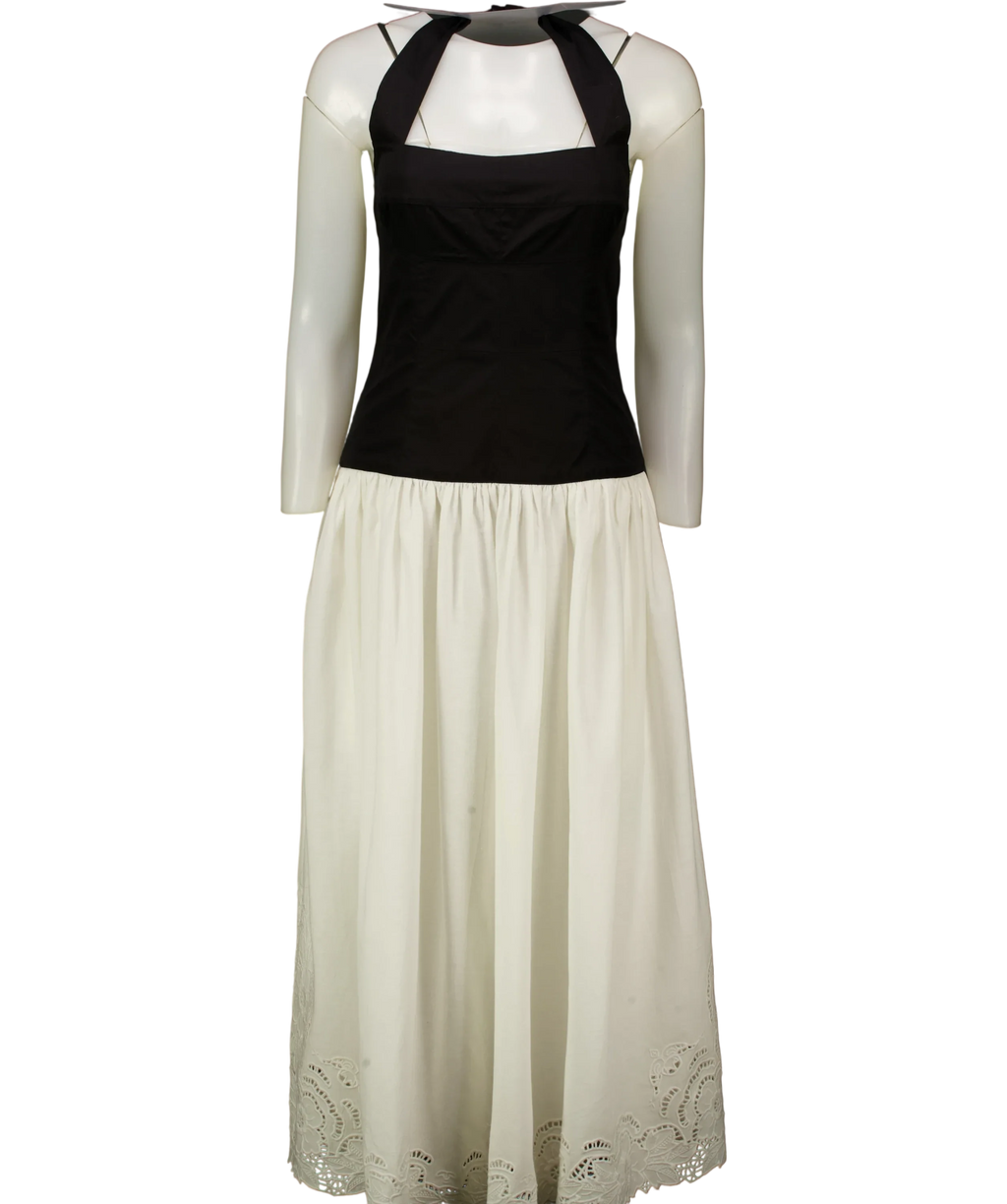 LPA Black contrast bodice and skirt midi dress, size UK S — front