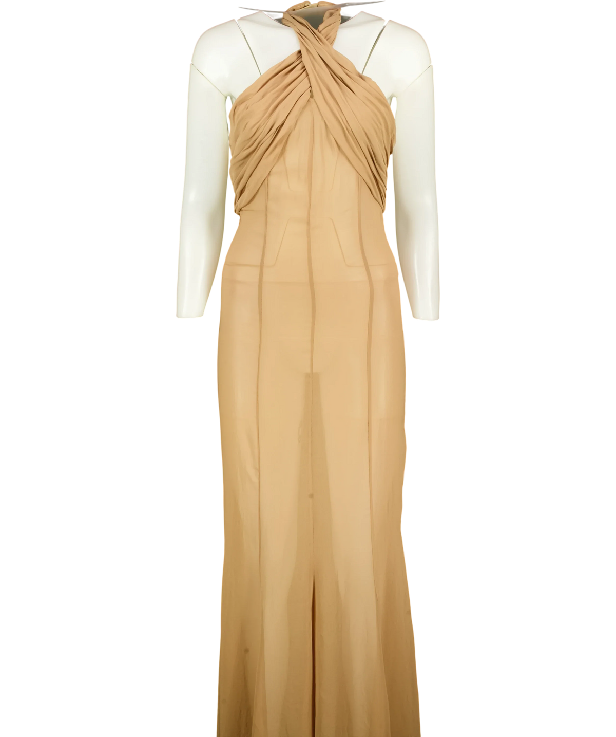 Supriya Lele x Mango Beige Long Semi-Transparent Halterneck Dress, size UK S — front