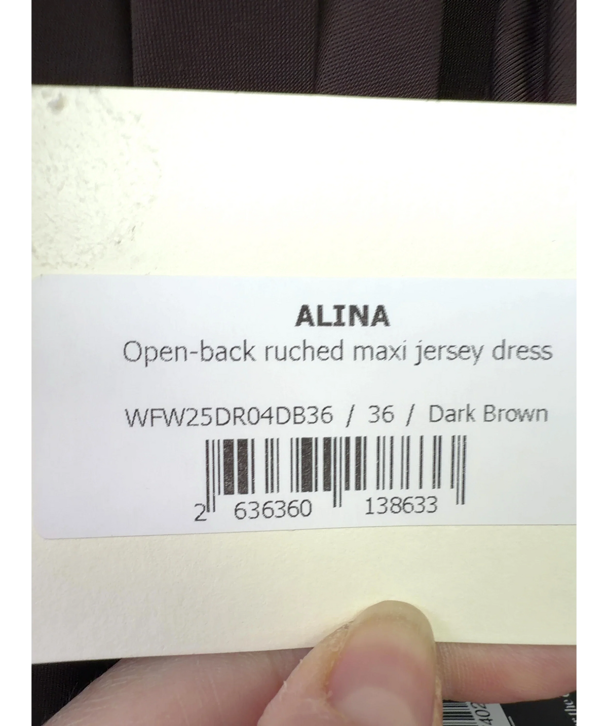 Siedrés Brown Alina Open-Back Ruched Maxi Jersey Dress, size UK 8 — care label