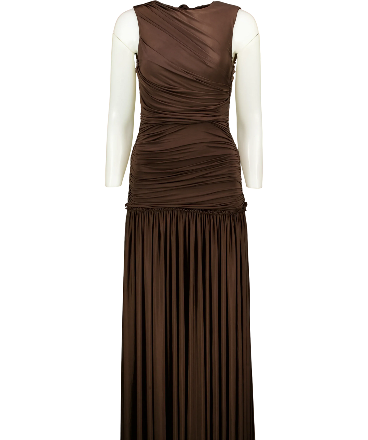 Siedrés Brown Alina Open-Back Ruched Maxi Jersey Dress, size UK 8 — front