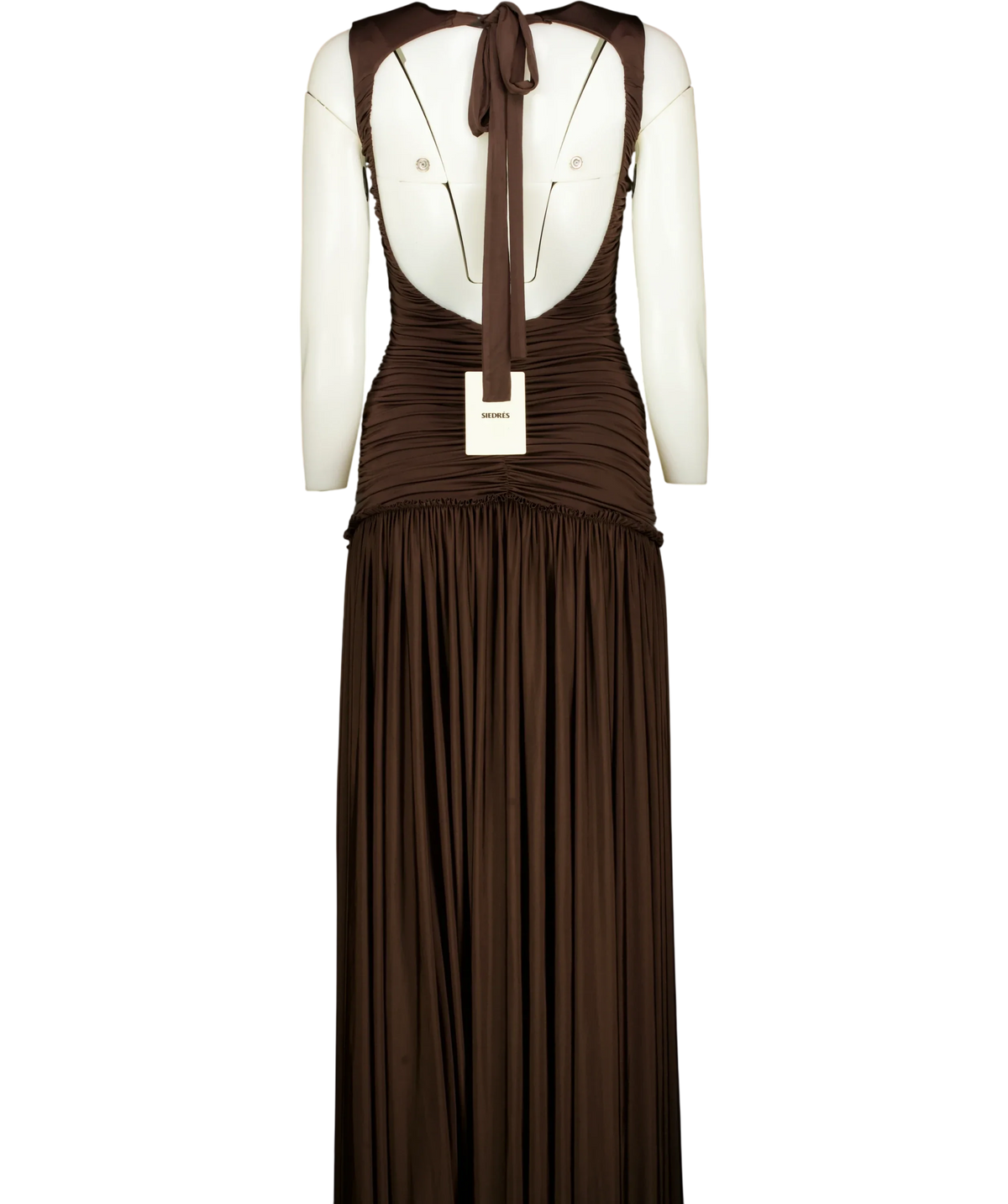 Siedrés Brown Alina Open-Back Ruched Maxi Jersey Dress, size UK 8 — back