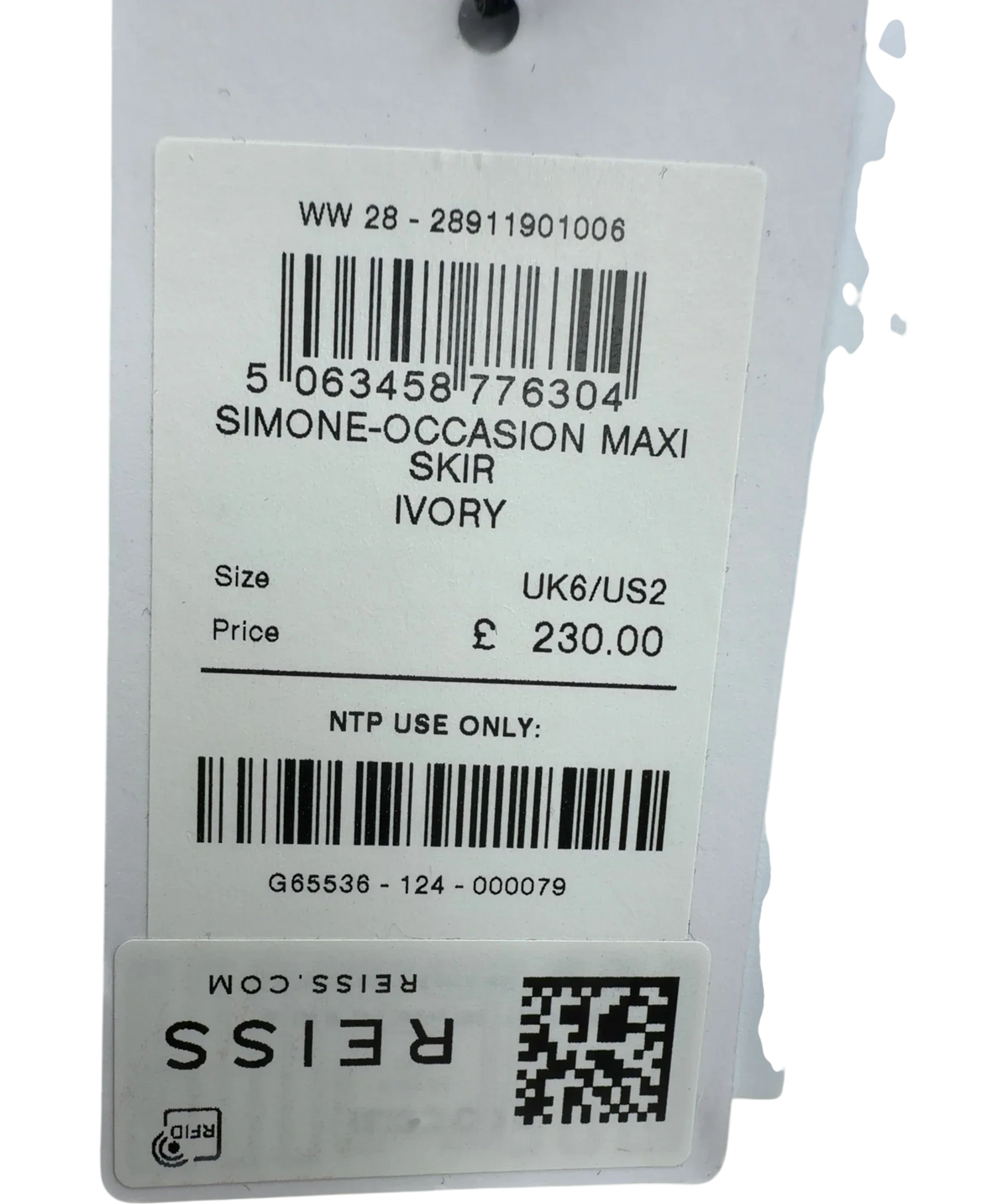 REISS White Simone, size UK 6 — fabric detail