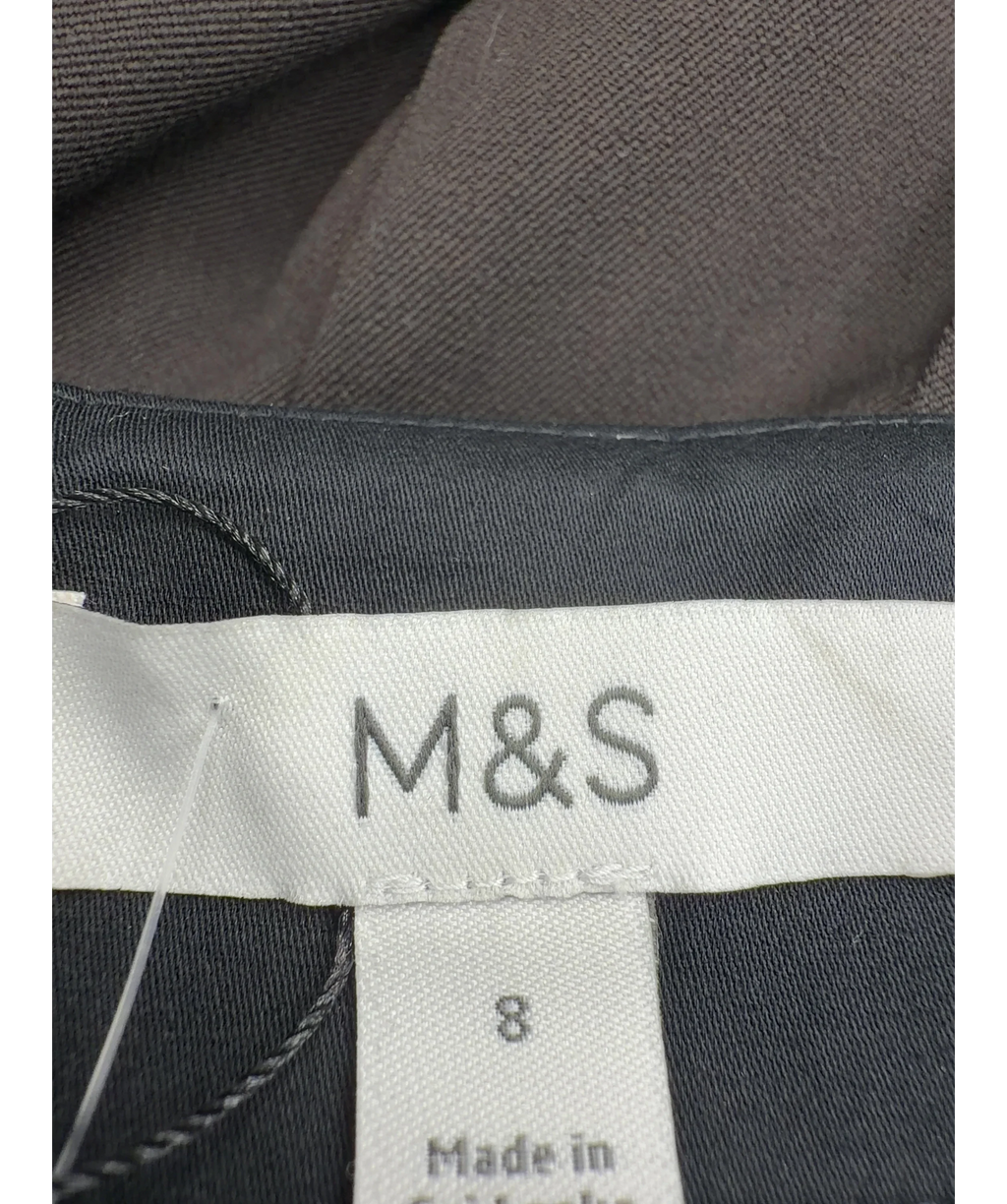 M&S dark brown Autograph Wool Blend Pleated Midi Kilt Skirt, size UK 8 — detail