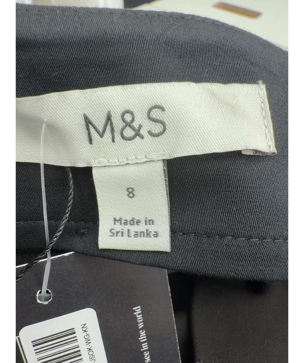 M&S dark brown Autograph Wool Blend Pleated Midi Kilt Skirt, size UK 8 — label